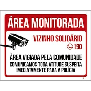 Kit 10 Placas Área Monitorada Vizinho Solidária 36X46