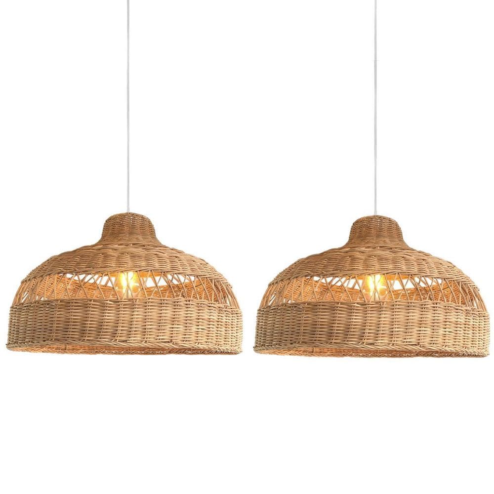 2 Pendente Fibra Natural Artesanal Boho Rattan Bancada Nat77