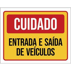 Kit 3 Placa Cuidado Entrada E Saída Veículos Vermelha 36X46