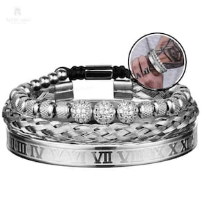 Kit Pulseiras Luxuosa Banhadas A Prata Com Detalhes Únicos