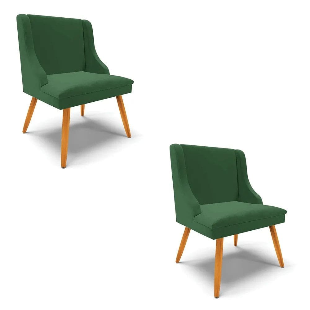 Kit 2 Cadeiras Estofadas para Sala de Jantar Pés Palito Lia Veludo Verde Esmeralda - Ibiza
