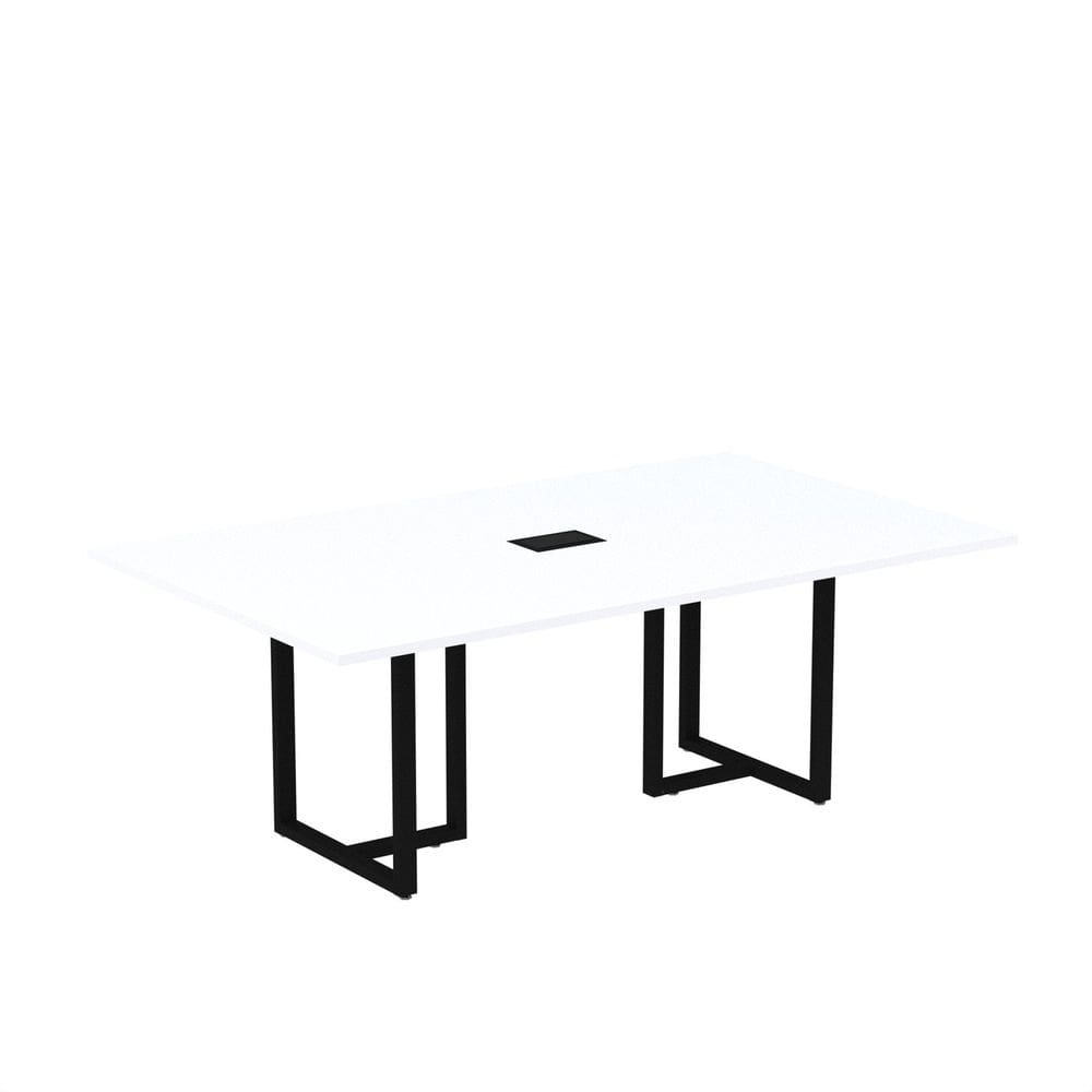 Mesa de Reunião Retangular com Power Box 200x90cm Mr2000p25tub Branco/Preto