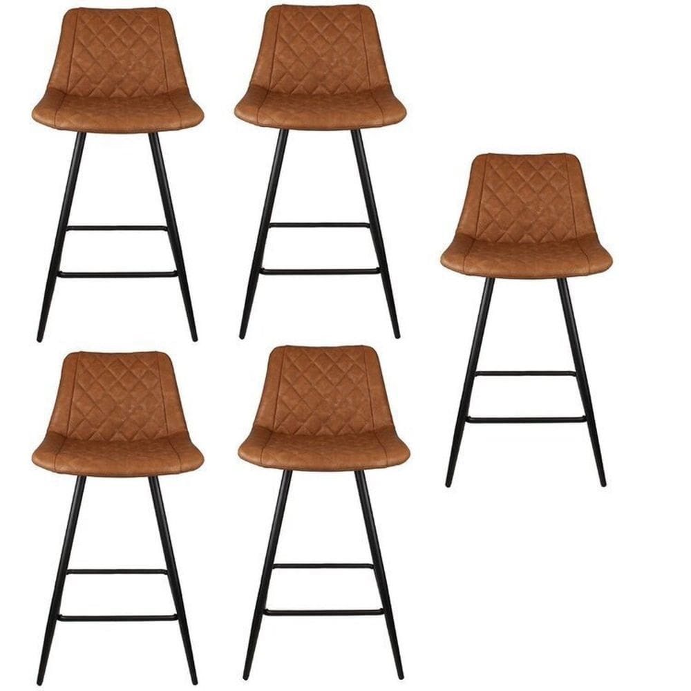 Kit com 5 Banquetas Baixa Assento Estofado Marrom