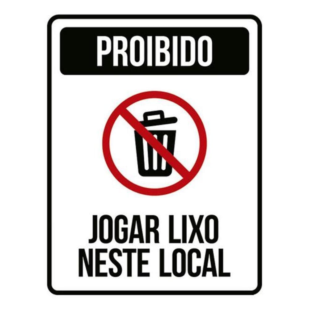 Kit 5 Placas Proibido Jogar Lixo Neste Local Com Ícone 36X46
