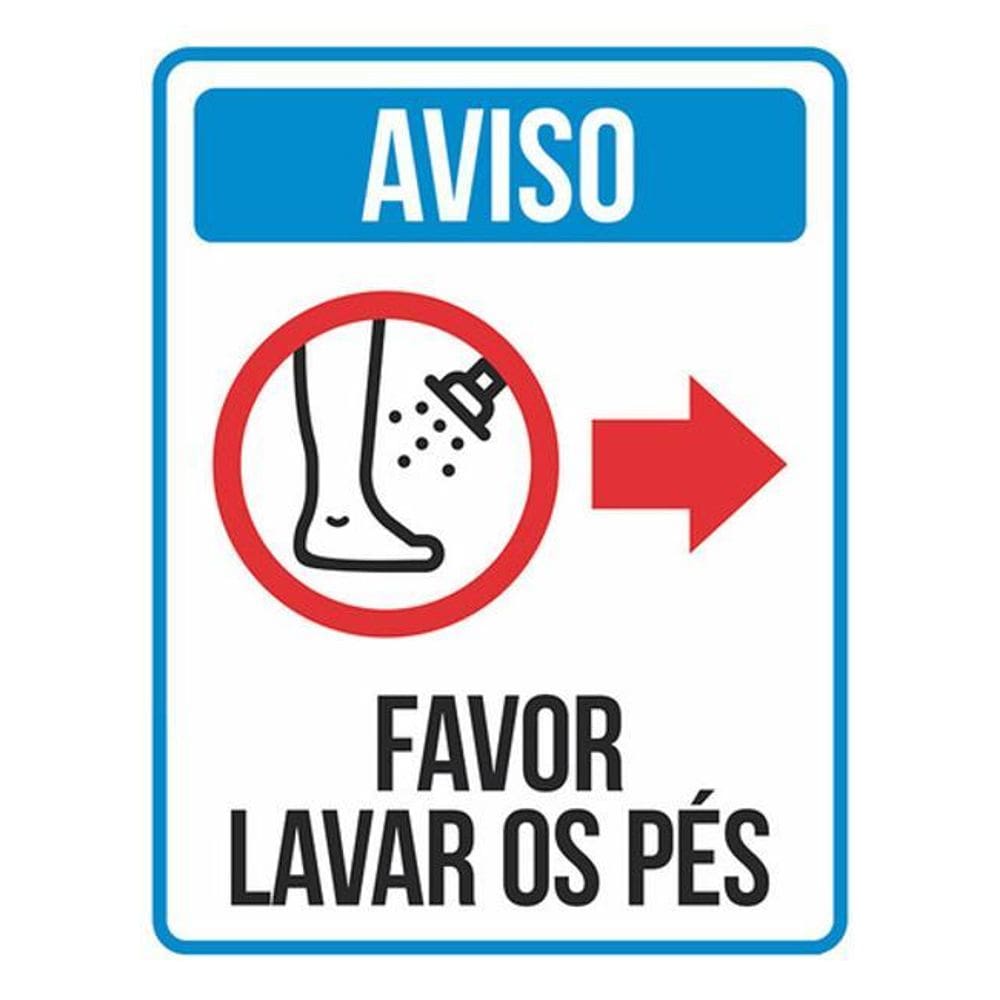 Placa Sinalização Aviso Favor Lavar Pés Seta Direita 36X46