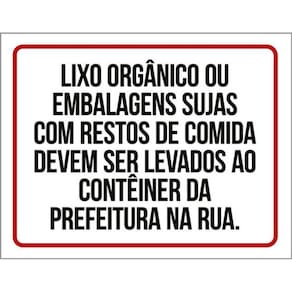 Kit 3 Placa Lixo Orgânico Embalagens Sujas Comida 36X46
