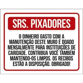 Kit 3 Placas Srs Pixadores Vermelha Doação 36X46