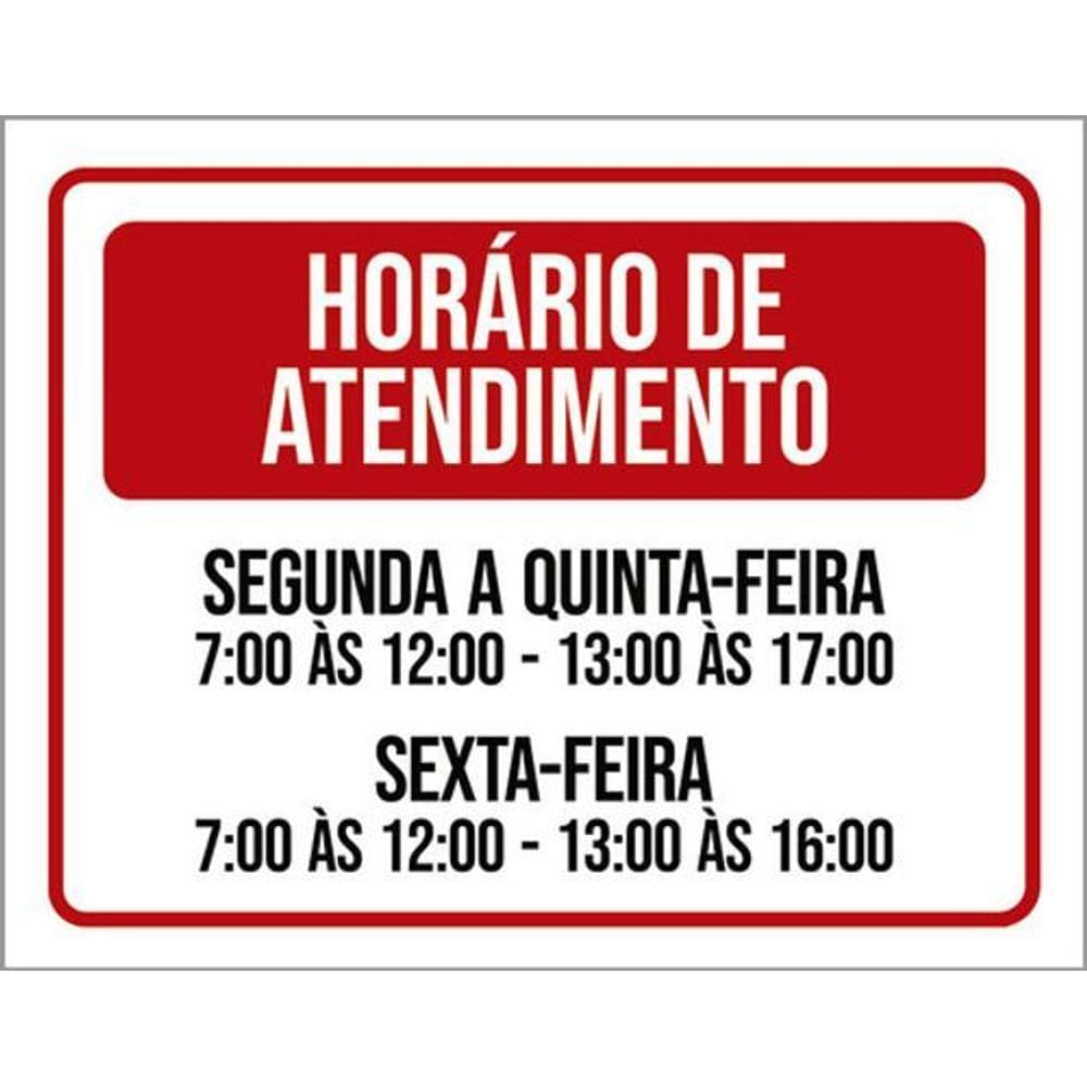 Kit 5 Placas Horário Atendimento Segunda Quinta Sexta 36X46