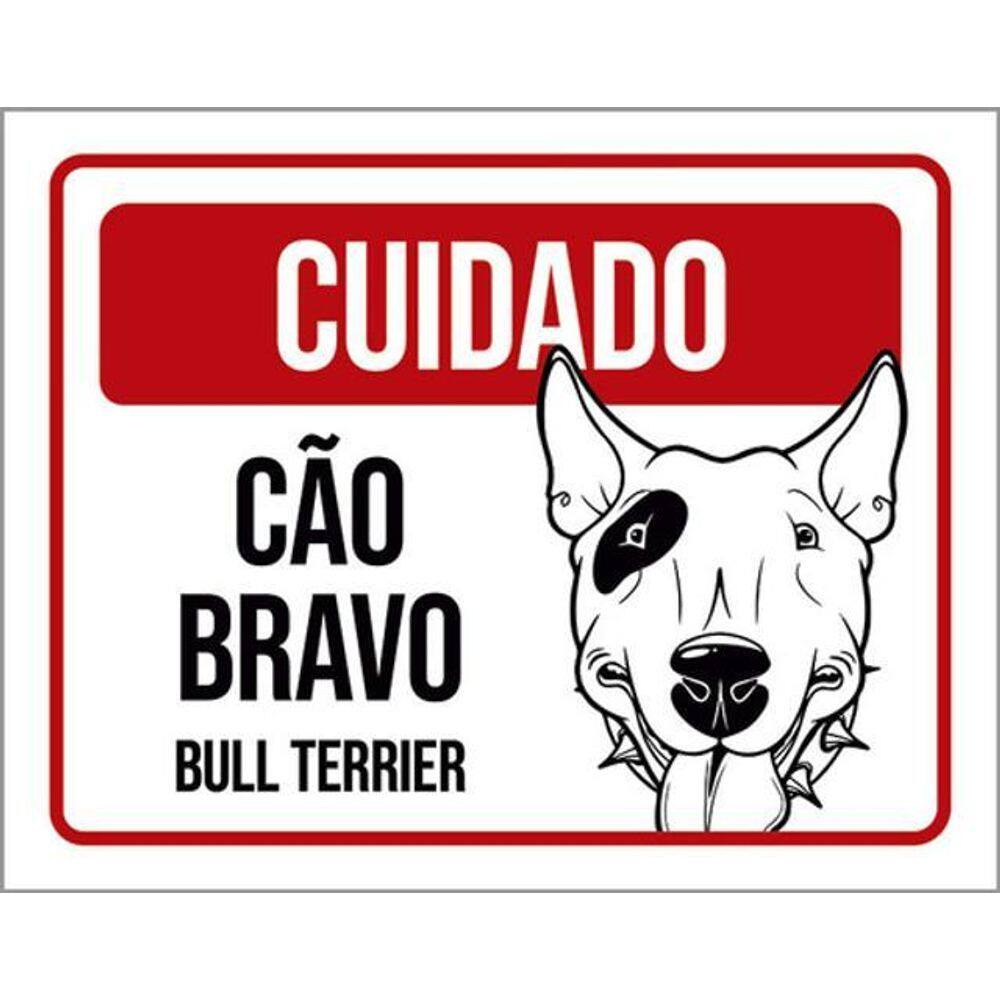Kit 5 Placas Cuidado Cão Bravo Bull Terrier 36X46