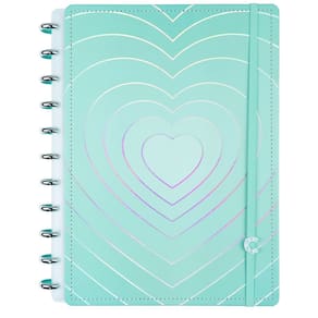 Caderno Inteligente Turqouise Love Coração Tamanho Grande A4 Discos Capa Dura luxo Folha Destacável Escolar Universitári
