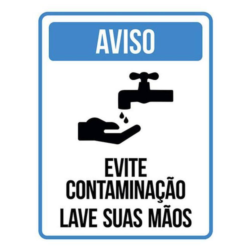 Kit 3 Placa Evite Contaminação Lave Suas Mãos Azul 36X46