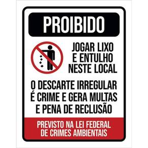 Kit 10 Placas De Proibido Jogar Lixo Lei Federal 36X46