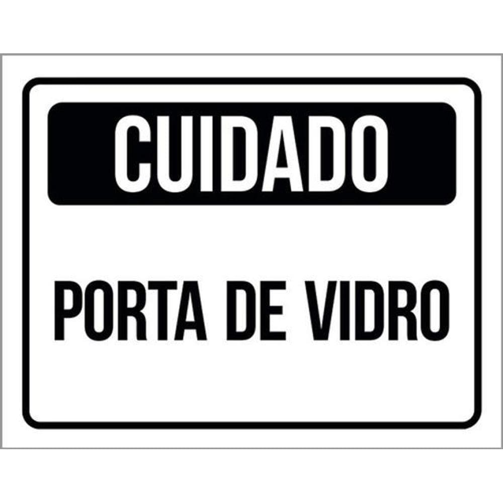 Kit 5 Placas Cuidado Porta De Vidro Preta 36X46