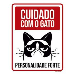 Kit 10 Placas Cuidado Com Gato Personalidade Forte 36X46