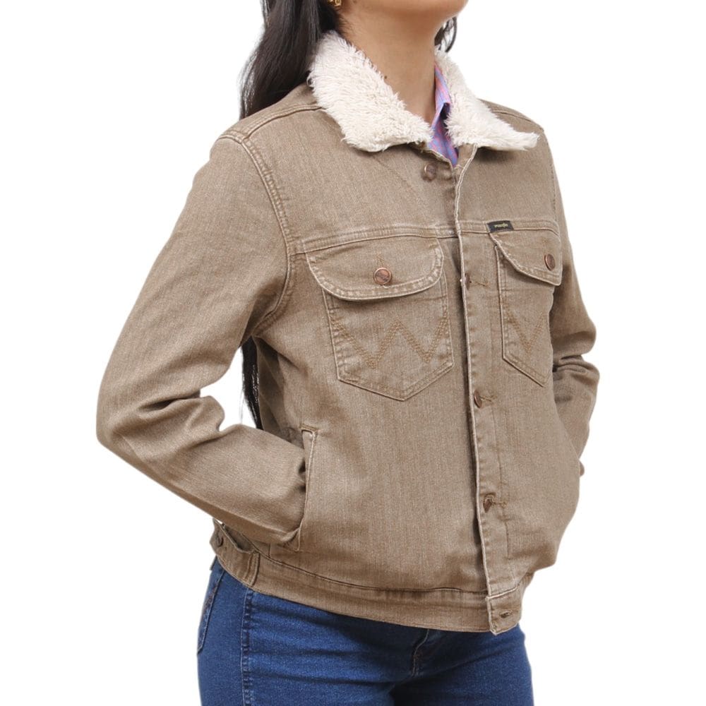 Jaqueta Jeans Feminina Bege com Pelo Wrangler 36951
