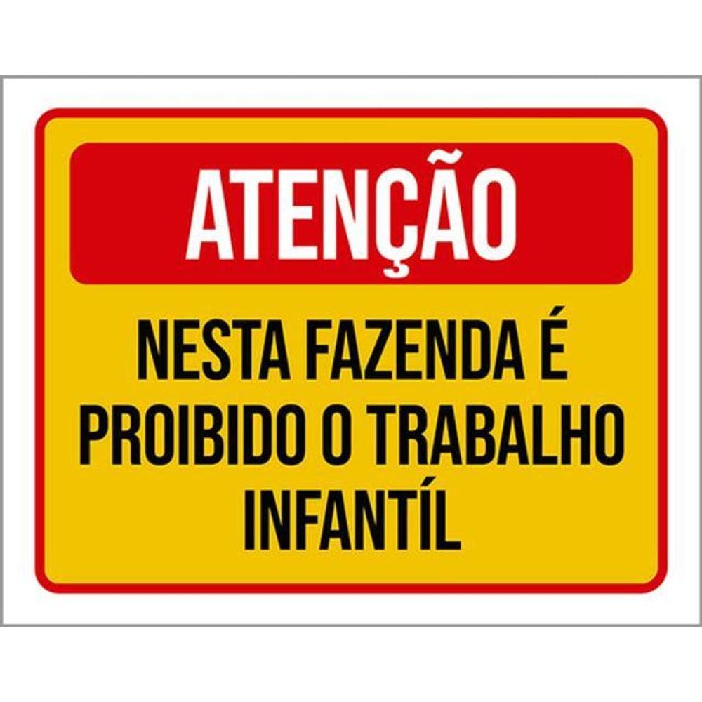Kit 5 Placas Fazenda Proibido Trabalho Infantil 36X46