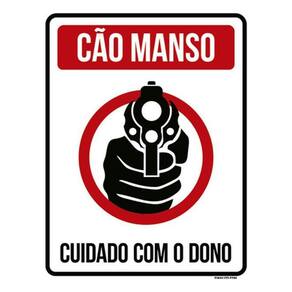 Kit 10 Placas Cão Manso Cuidado Dono Vermelha 36X46