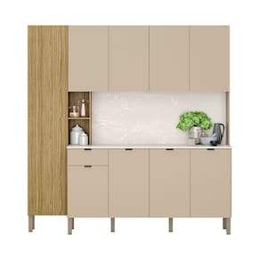 Armário de Cozinha Compacta 9 Portas e 1 Gaveta 200cm Milla Freijó/Vanilla - Pallazio