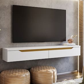 Rack Suspenso Uno P/ Tvs até 55 Polegadas 160cm 2 Portas Branco/Cedro- Olivar Móveis