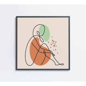Quadro Feminino Silhueta Sentada Artística Contínua Medidas 60x60 Cm Impressão Vidro Acrílico