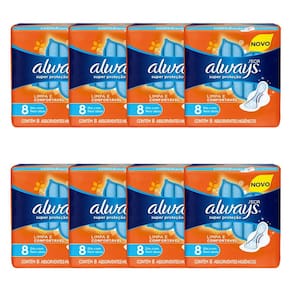 Kit 8 und Absorvente Always Super Proteção Seca c/ Abas 8 und