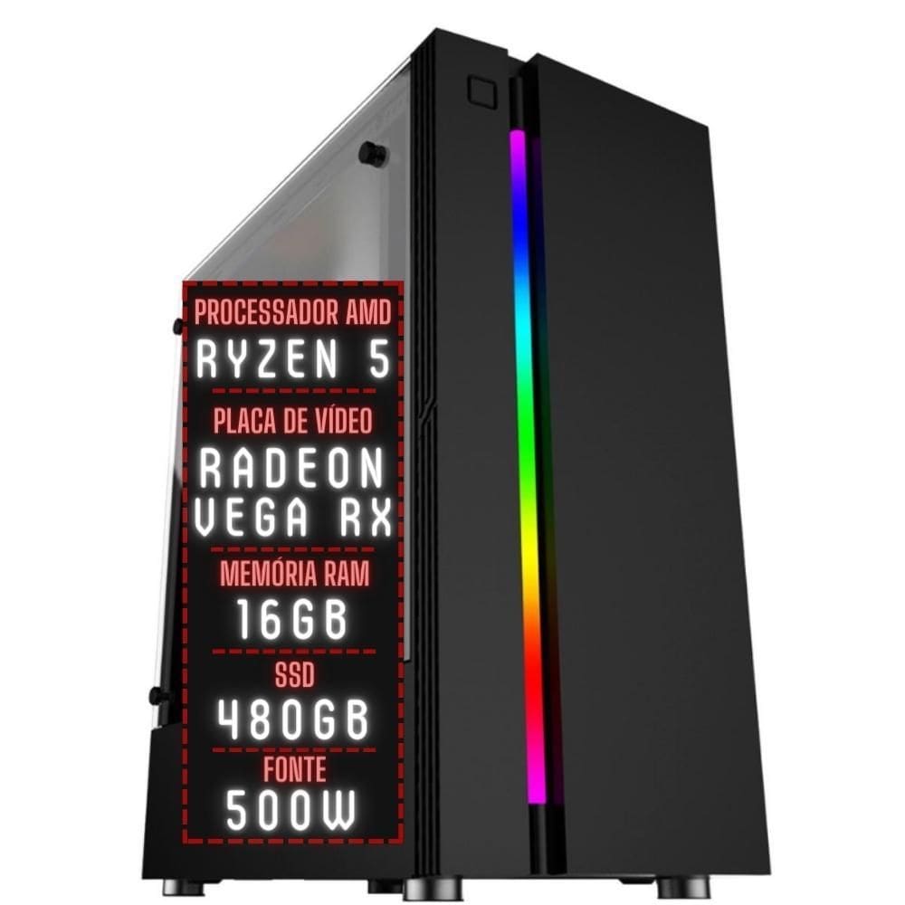 PC Gamer 3green Force AMD Ryzen 5 16GB DDR4 Placa de vídeo Radeon RX SSD 480GB Fonte 500W 3GFO-012