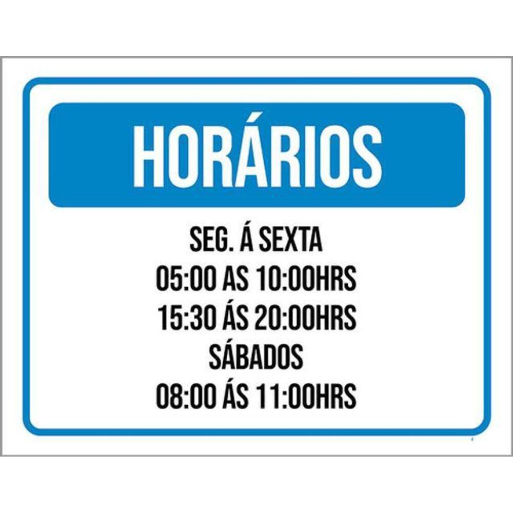Kit 3 Placas Horários Azul Segunda Sexta 36X46