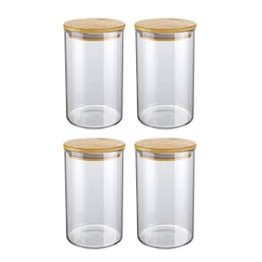 Kit 4 Potes Hermético De Vidro Tampa Bambu Para Condimentos
