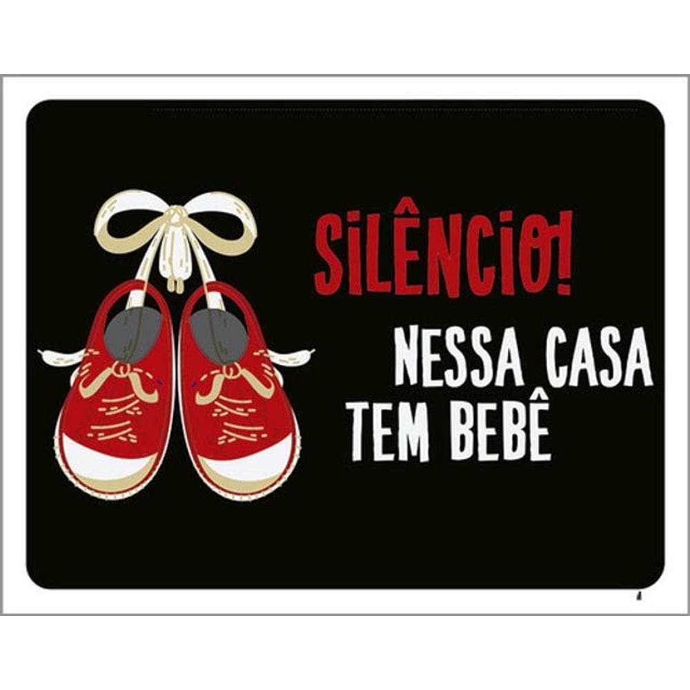 Kit 3 Placas Silêncio Nessa Casa Bebê Vermelha 36X46