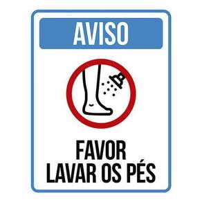 Kit 5 Placas Aviso Favor Lavar Os Pés Azul Ícone 36X46