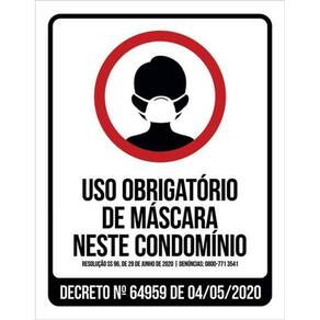 Kit 10 Placa Obrigatório Máscara Proteção Condomínio36X46