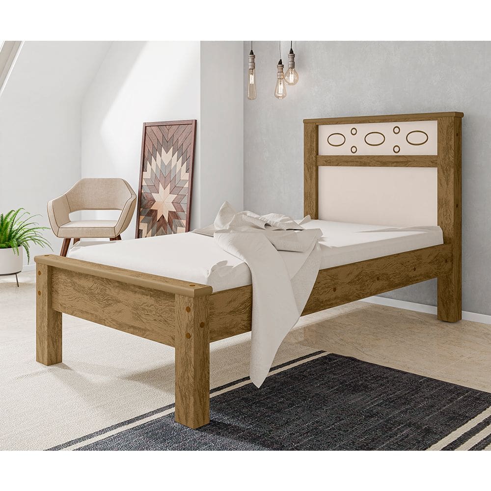 Cama Solteiro em Mdf Las Vegas - Amêndoa/off White