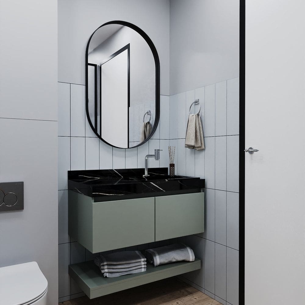 Gabinete/toucador para Banheiro 80cm Melissa com Cuba Esculpida em Porcelanato Pistache