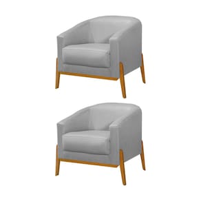 Kit 2 Poltronas Living Base em Madeira Maciça Flórida Linho Cinza
