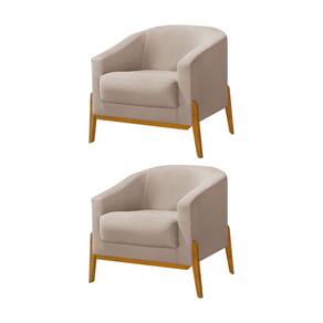 Kit 2 Poltronas Living Base em Madeira Maciça Flórida Veludo Bege