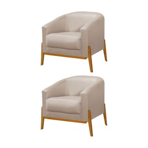 Kit 2 Poltronas Living Base em Madeira Maciça Flórida Linho Bege