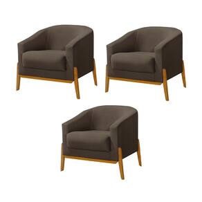 Kit 3 Poltronas Living Base em Madeira Maciça Flórida Veludo Marrom