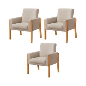 Kit 3 Poltronas Sala de Espera Pés em Madeira Santorini Veludo Bege