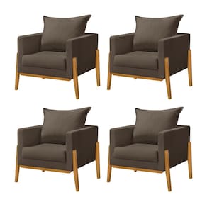 Kit 4 Poltronas Living Base e Pés em Madeira Maciça Madagascar Veludo Marrom