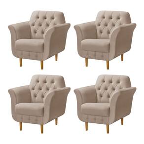 Kit 4 Poltronas Decorativa Pés Palito em Madeira Playa Veludo Bege