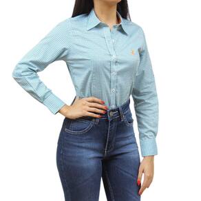 Camisa Feminina Xadrez Verde Manga Longa Austin 37103