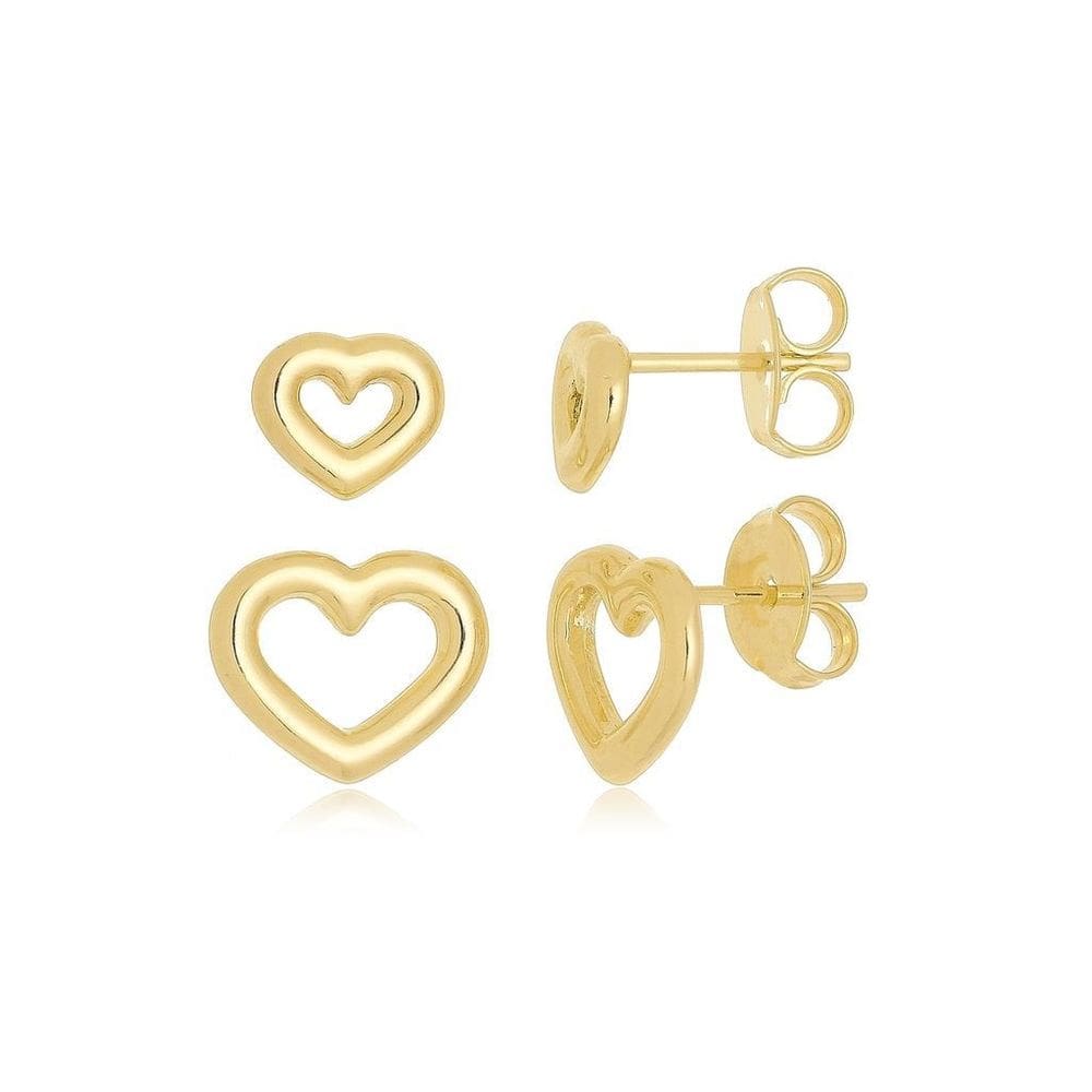 Brinco Dupla Corações Vazado Banhado A Ouro 18K