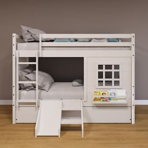 Treliche Infantil com Janela Escorregador e Cortina Madeira Maciça Branco Housin