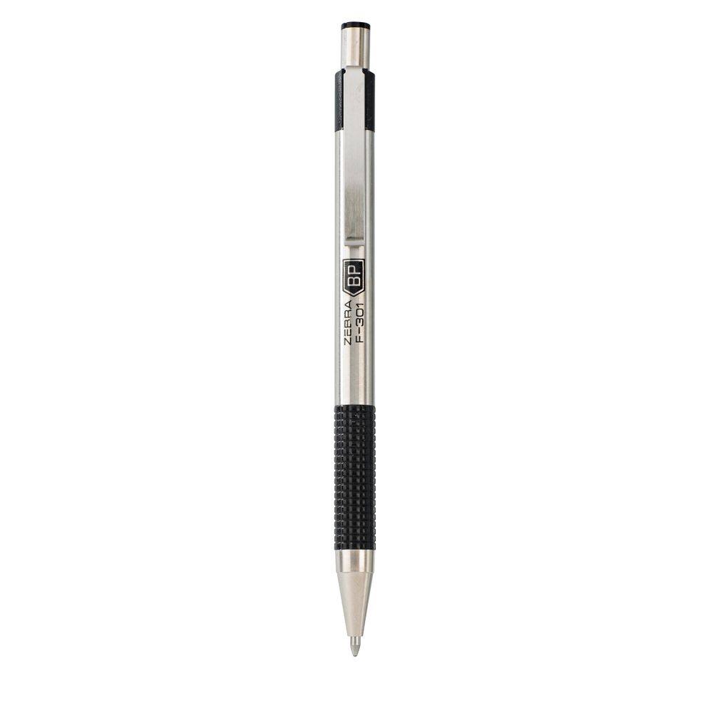 Caneta esferográfica Zebra Pen F-301 1mm de aço inoxidável preta x2