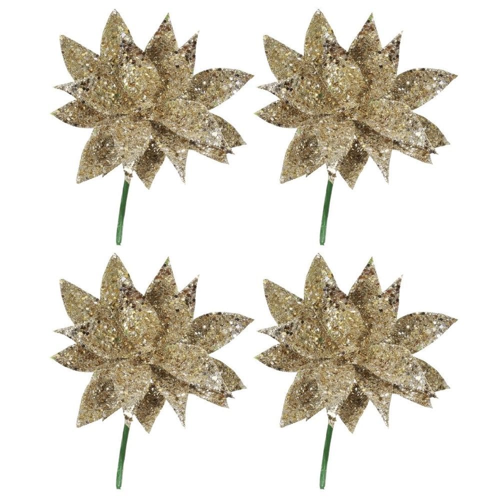 Jogo Pick Natal Folhagem Glitter Especial Champanhe 4 Unidades - Magizi
