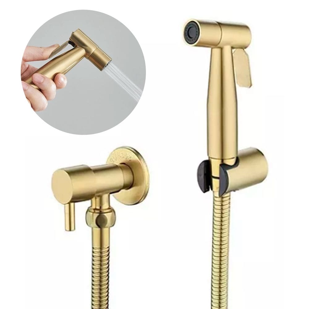 Ducha Higiênica 1/4 Volta Luxo Gatilho Aço Inox Dourado 304