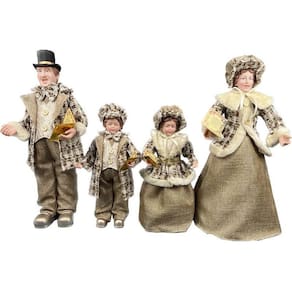 Familia Natalina Pai, Mãe Filhos Linho Marrom Natal 65Cm