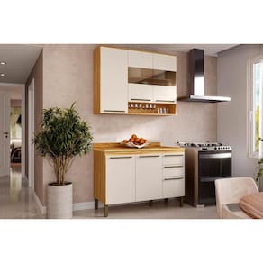 Cozinha Completa Nápoli Prime 2 Peças (1 Armário + 1 Balcão) C2P04 Amendoa/Off White - Ronipa