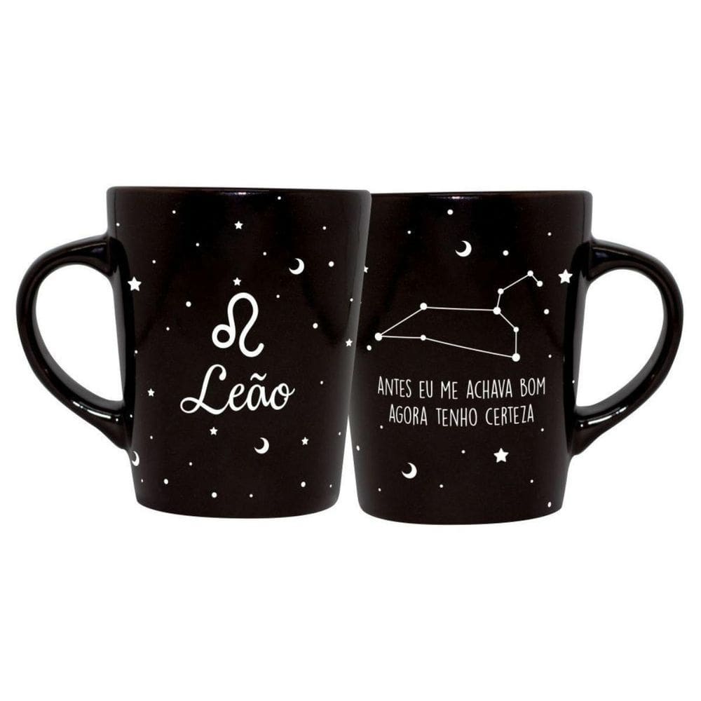 Caneca Cerâmica Signos Zodíaco Preta Presente 270Ml Leão