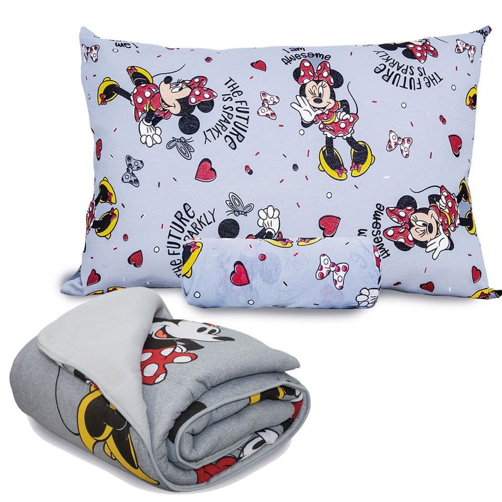 Kit Jogo De Cama Infantil Malha + Edredom Minnie Sparkly Solteiro Disney 3 Peças Portallar